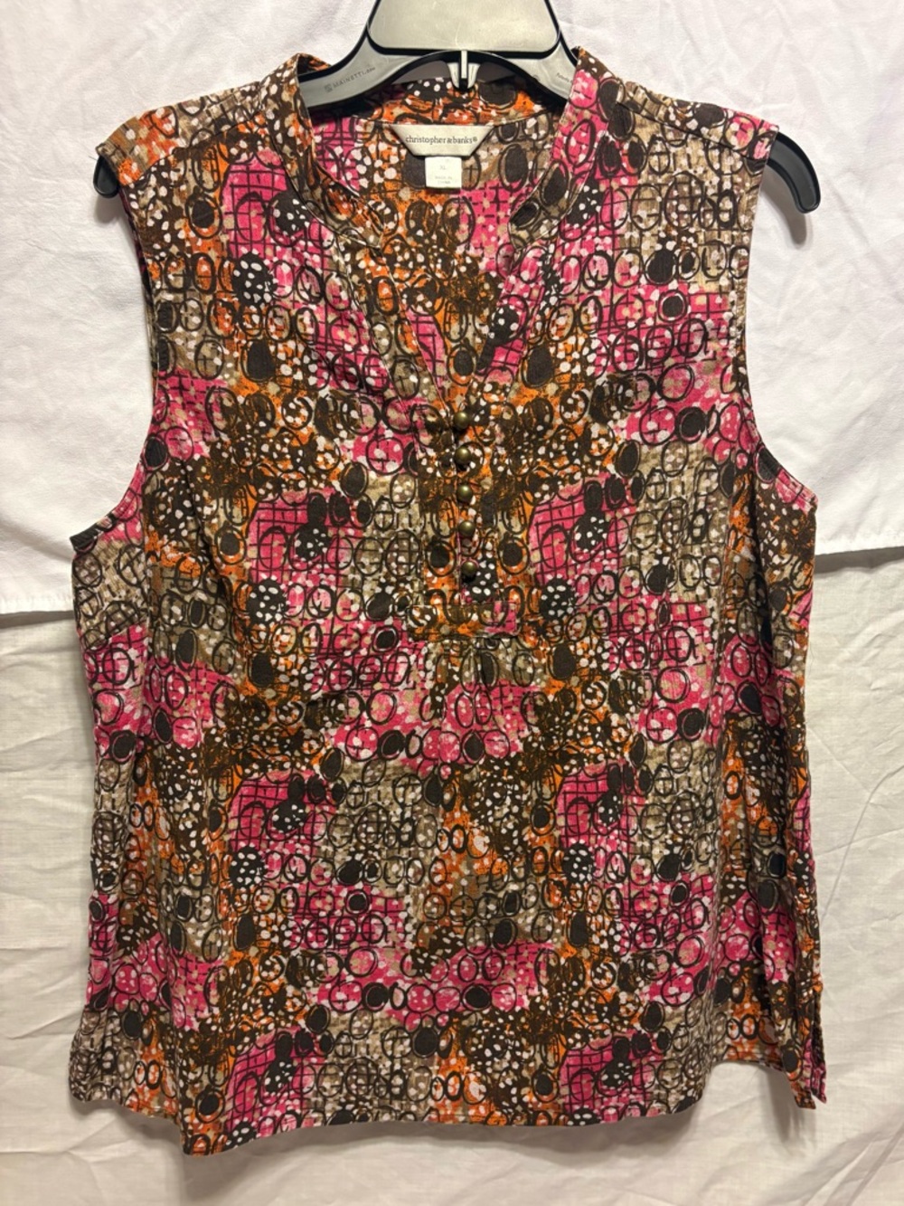 Christopher & Banks Pink Orange Brown Abstract Print Sleeveless Camisole